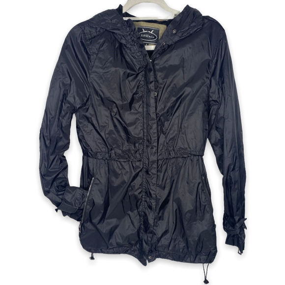 Hawk & Co Black Hooded Rain Coat Jacket Medium Style L3H06055H - Picture 1 of 9